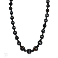 Antique banded agate, sardonyx bead necklace