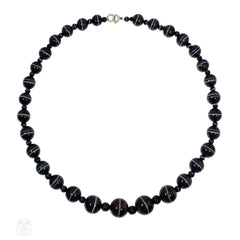 Antique banded agate, sardonyx bead necklace