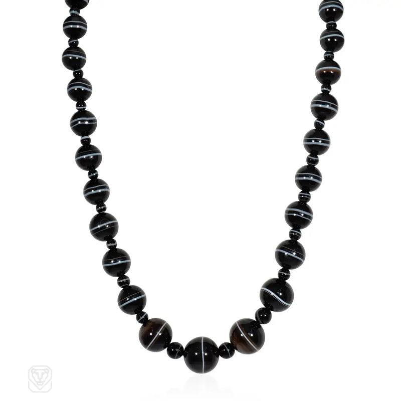 Antique banded agate sardonyx bead necklace