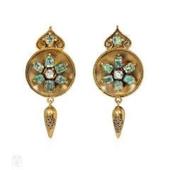 Antique beryl and diamond pendant earrings