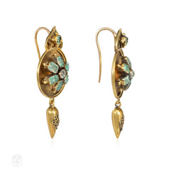 Antique beryl and diamond pendant earrings