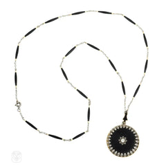 Antique Black enamel and diamond, locket necklace