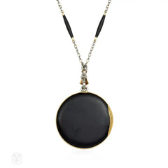 Antique Black enamel and diamond, locket necklace