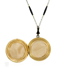 Antique Black enamel and diamond, locket necklace
