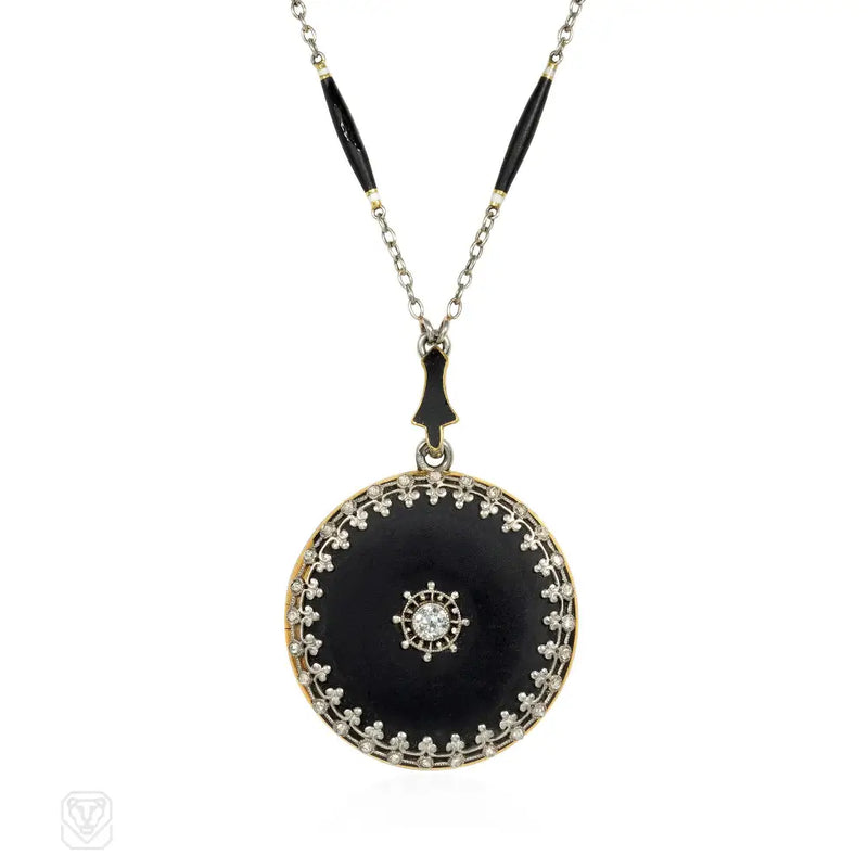 Antique Black enamel and diamond locket necklace fine necklaces