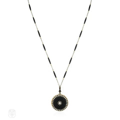 Antique Black enamel and diamond, locket necklace