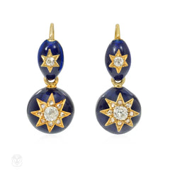 Antique blue enamel and diamond star earrings