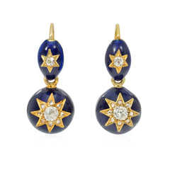 Antique blue enamel and diamond star earrings