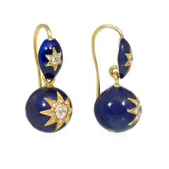 Antique blue enamel and diamond star earrings