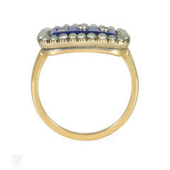 Antique blue enamel, diamond, and pearl ring