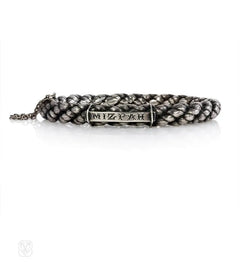 Antique braided silver "Mizpah" bangle
