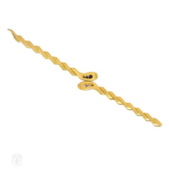 Antique bypass gold and gemset snake bracelet