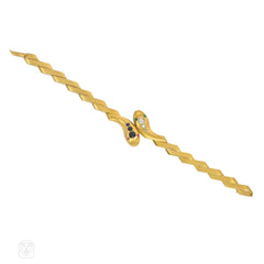 Antique bypass gold and gemset snake bracelet