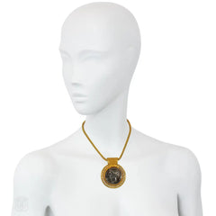 Antique Carlo Giuliano gold and silver Etruscan Revival decadrachm coin necklace