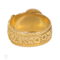 Antique carved gold garter ring