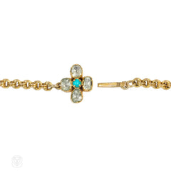 Antique chrysoberyl and turquoise necklace