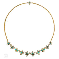 Antique chrysoberyl and turquoise necklace