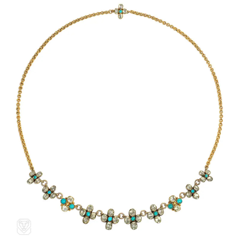 Antique chrysoberyl and turquoise necklace