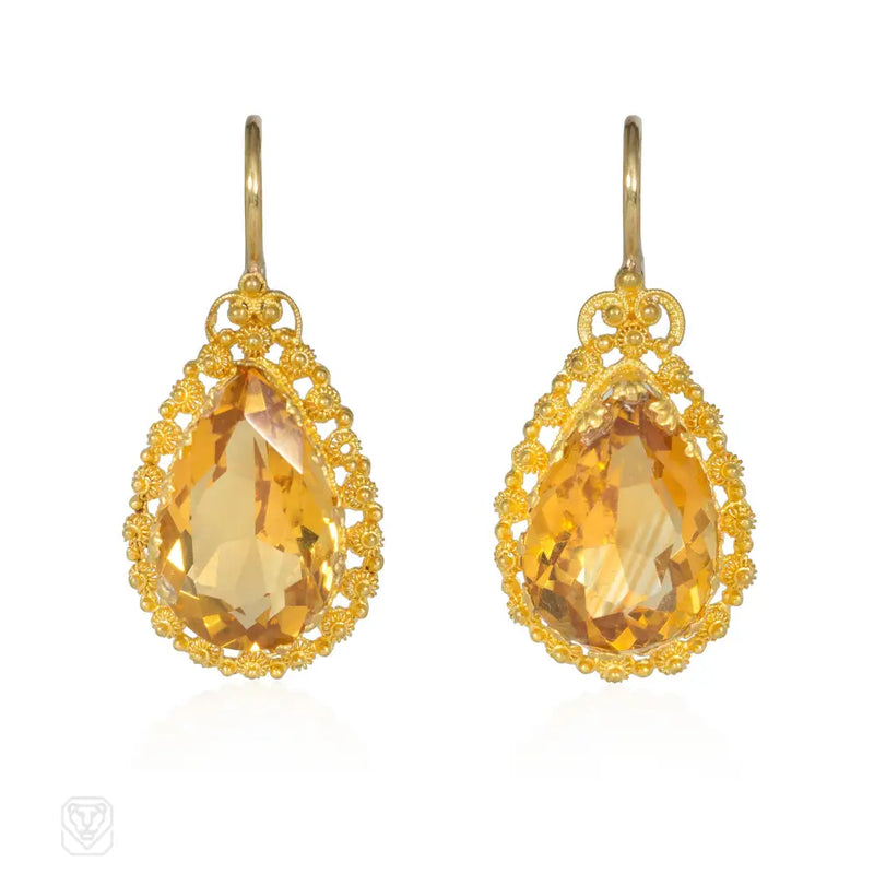 Antique Citrine And Cannetille Earrings