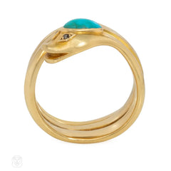 Antique coiled turquoise snake ring