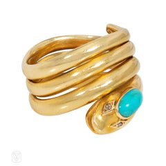 Antique coiled turquoise snake ring