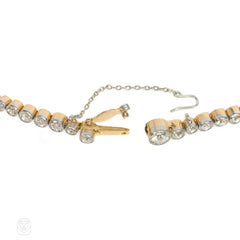 Antique collet set diamond lariat style necklace