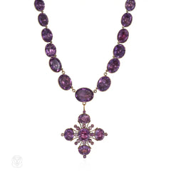 Antique convertible amethyst rivière necklace with quatrefoil pendant