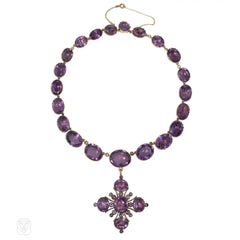 Antique convertible amethyst rivière necklace with quatrefoil pendant