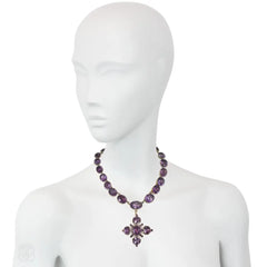 Antique convertible amethyst rivière necklace with quatrefoil pendant
