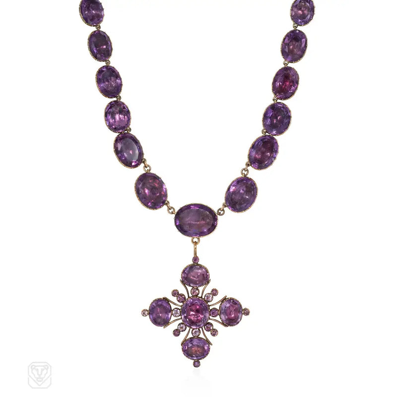 Antique Amethyst Rivière Necklace With Quatrefoil Pendant
