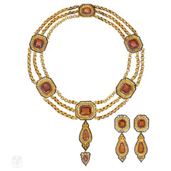 Antique convertible hessonite garnet necklace and earrings