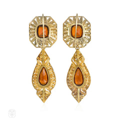 Antique convertible hessonite garnet necklace and earrings