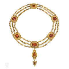 Antique convertible hessonite garnet necklace and earrings