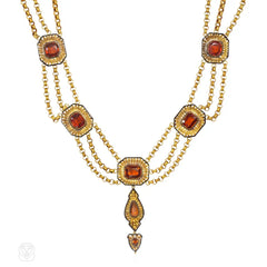 Antique convertible hessonite garnet necklace and earrings