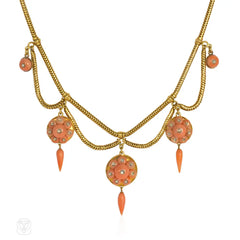 Antique coral and diamond swag necklace