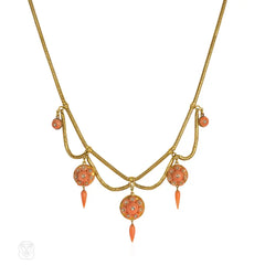 Antique coral and diamond swag necklace