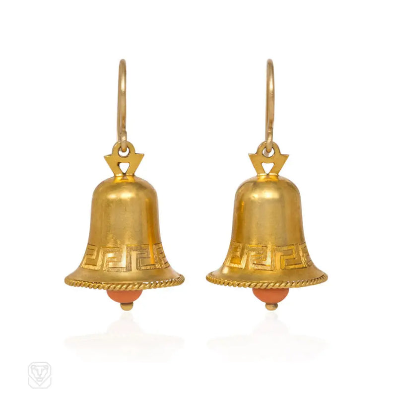 Antique Coral Bell Earrings In 15K.
