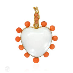 Antique crystal and coral heart locket
