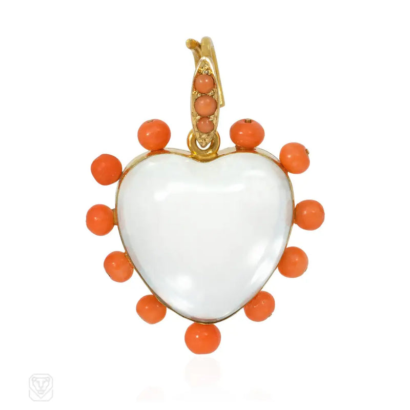 Antique Crystal And Coral Heart Locket