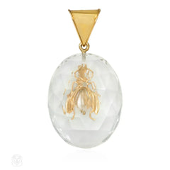 Antique crystal and gemset fly pendant