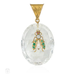 Antique crystal and gemset fly pendant