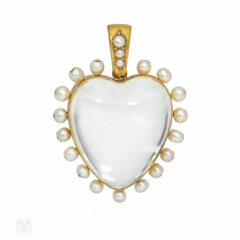 Antique Crystal And Pearl Heart Locket