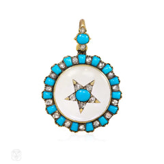 Antique crystal, turquoise and diamond locket, French import