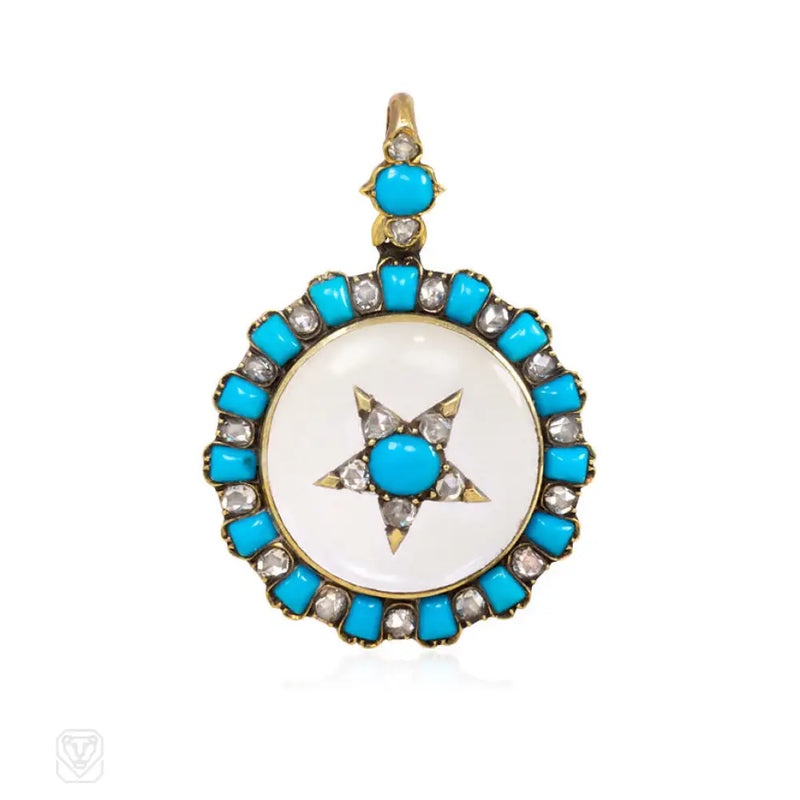 Antique Crystal Turquoise And Diamond Locket French Import