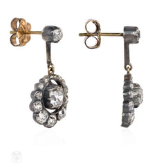 Antique cushion-cut diamond pendant earrings