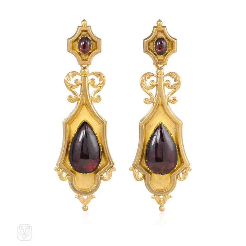 Antique Day - To - Night Gold And Garnet Earrings