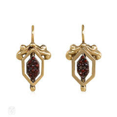 Antique day-to-night gold, garnet and steel earrings