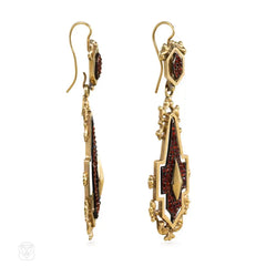 Antique day-to-night gold, garnet and steel earrings