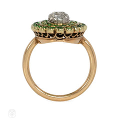 Antique demantoid garnet and diamond plaque ring