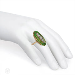 Antique demantoid garnet and diamond plaque ring